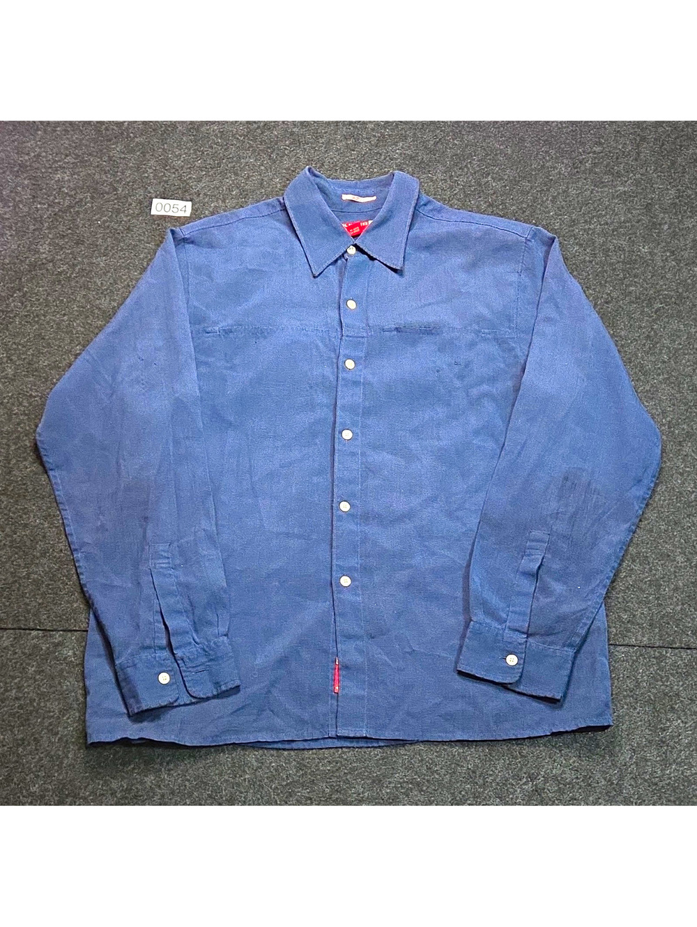 GUESS Men's L Regular Blue Solid Woven Long Sleeve Button-Up Point Collar